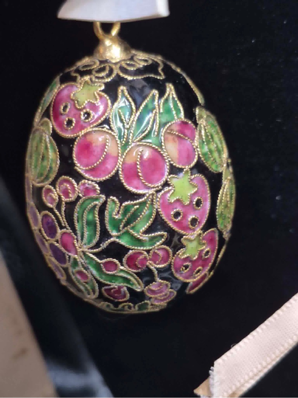 Lot Vintage Victorian Style Cloisonné Ornaments Faberge Type Enamel & Brass 3pcs - Picture 7 of 12